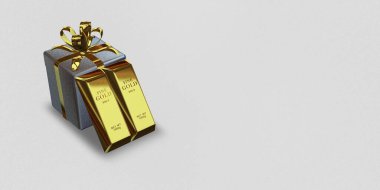 Silver Gift, Golden Bars, background, capital, bank bullions, finance, investment. 3D Render