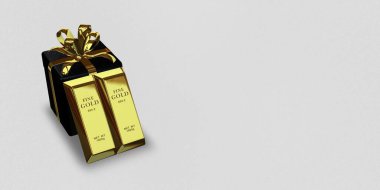 Black Gift, Golden Bars, background, currency market, investment, capital, bank bullions. 3D Render