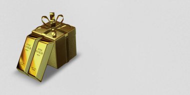 Gold Gift, Golden Bars, background, capital, bank bullions, investment, currency market. 3D Render