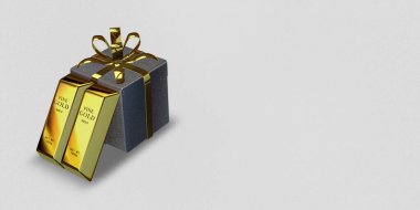 Silver Gift, Gold Bars, background, bank bullions, capital, currency market, investment. 3D Render