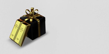 Black Gift, Golden Bars, background, capital, bank bullions, currency market, investment. 3D Render