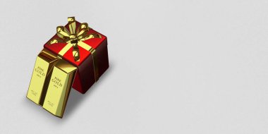 Red Gift, Golden Bars, background, finance, currency market, investment, capital. 3D Render