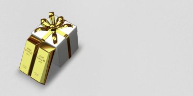 White Gift, Golden Bars, background, currency market, capital, investment, finance. 3D Render