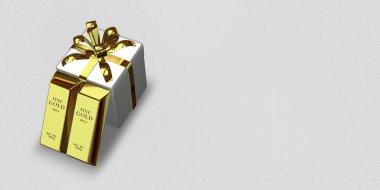 White Gift, Golden Bars, background, finance, capital, currency market, investment. 3D Render