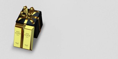 Black Gift, Golden Bars, background, investment, finance, capital, currency market. 3D Render