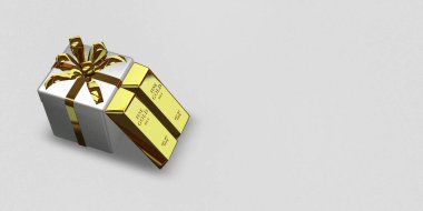 White Gift, Golden Bars, background, investment, bank bullions, finance, currency market. 3D Render