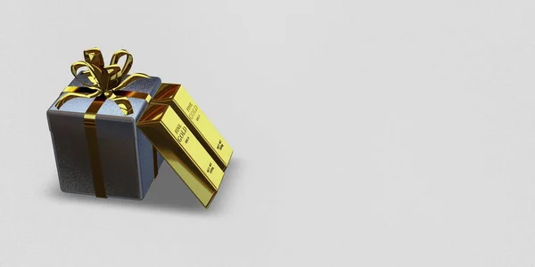 Silver Gift, Golden Bars, background, finance, investment, capital, bank bullions. 3D Render
