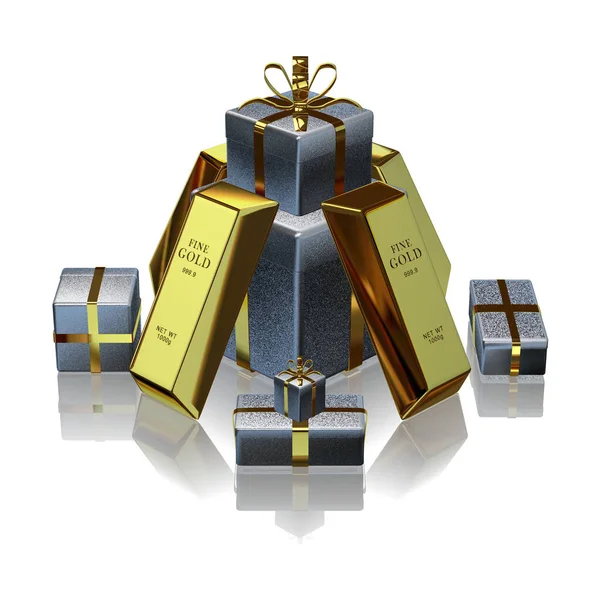 Silver Gifts, Golden Bars, currency market, bank bullions, capital, finance. 3D Render