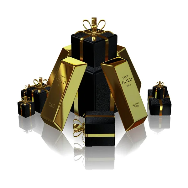 Black Gifts Golden Bars Bank Bullions Finance Currency Market Capital — Zdjęcie stockowe