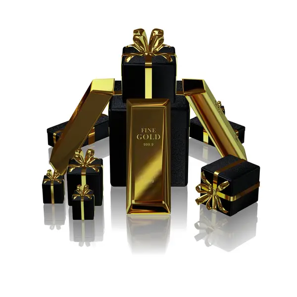 Black Gifts Golden Bars Bank Bullions Capital Currency Market Finance — Zdjęcie stockowe
