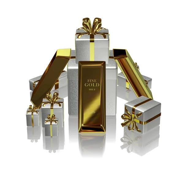 White Gifts Golden Bars Capital Finance Currency Market Bank Bullions — Zdjęcie stockowe