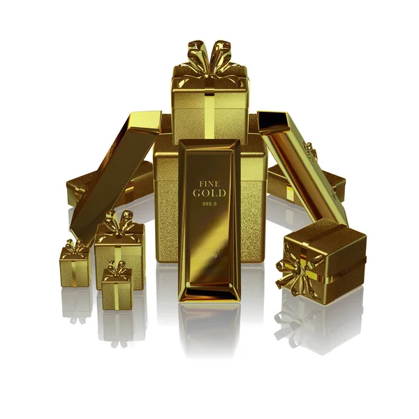Gold Gifts Golden Bars Capital Bank Bullions Currency Market Finance — Zdjęcie stockowe