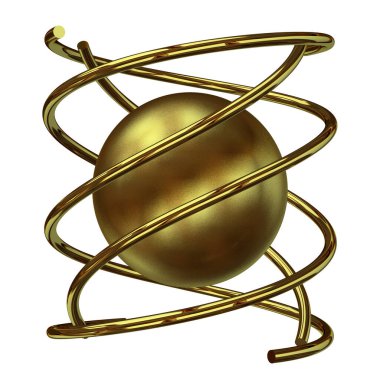 Golden geometric shapes, splines, circles, stripes, lines, rectangles, abstract design. 3D Render