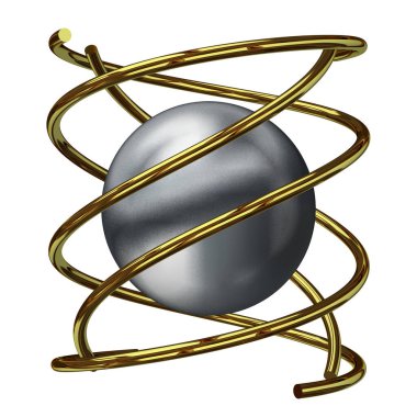 Golden and Silver shapes, splines, stripes, lines, rectangles, circles, abstract design. 3D Render