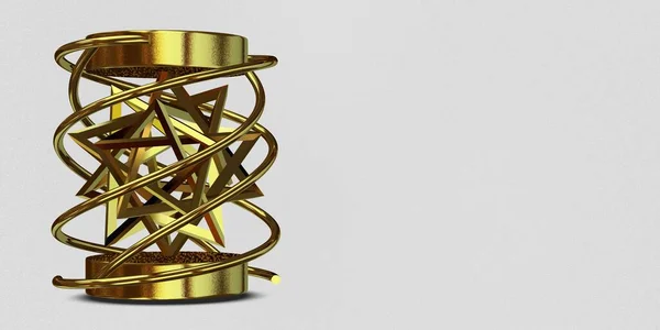 黄金の幾何学的形状 スプライン 長方形 ストライプ 3Dレンダリング — ストック写真