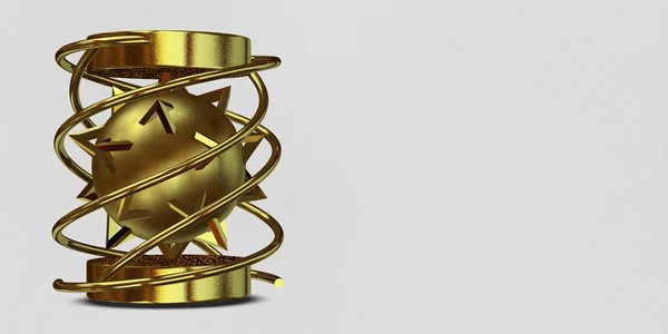 黄金の幾何学的形状 スプライン ストライプ 長方形 3Dレンダリング — ストック写真