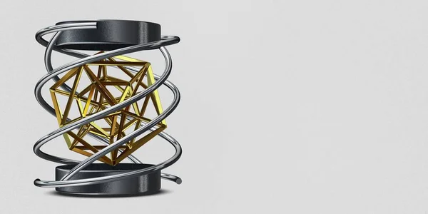 金と銀の形 スプライン 長方形 ストライプ 3Dレンダリング — ストック写真