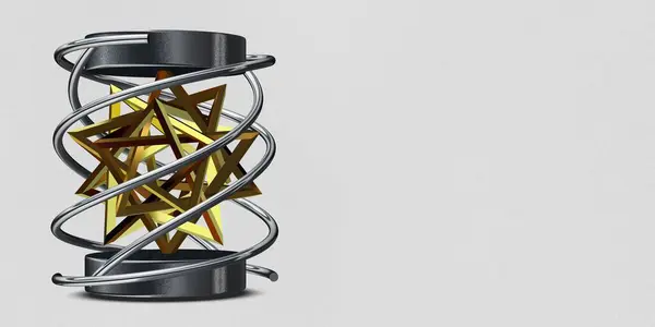 金と銀の形 スプライン ストライプ 長方形 3Dレンダリング — ストック写真