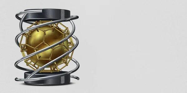 Golden and Silver shapes, splines, lines, rectangles, stripes, circles, background. 3D Render