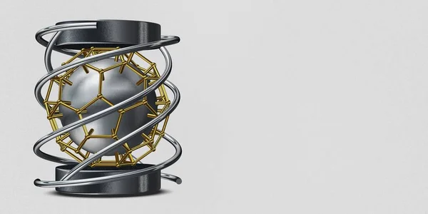金と銀の形 スプライン 長方形 ストライプ 3Dレンダリング — ストック写真