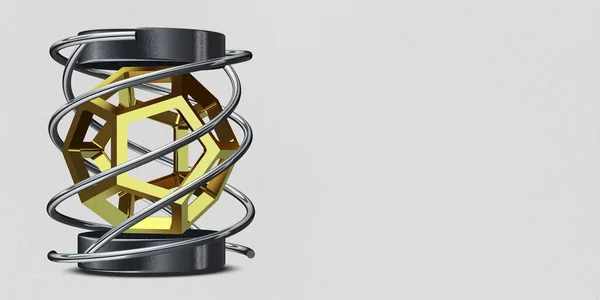 金と銀の形 スプライン ストライプ 長方形 3Dレンダリング — ストック写真