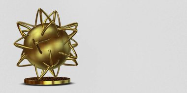 Golden geometric shapes, background, circles, abstract design, spheres, splines. 3D Render