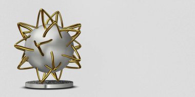 Golden and White shapes, background, abstract design, spheres, circles, splines. 3D Render