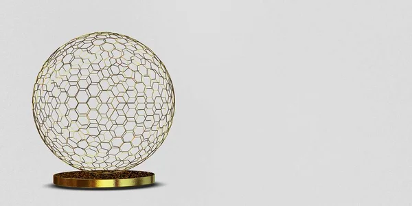 Golden Geometric Shapes Background Abstract Design Circles Spheres Splines Render — Foto de Stock