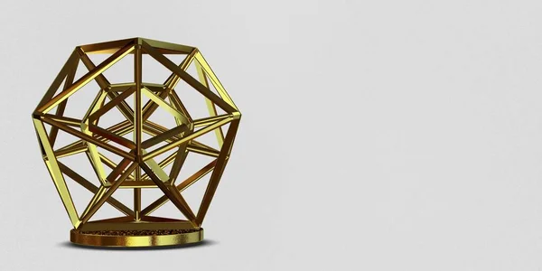 Golden Geometric Shapes Background Abstract Design Spheres Splines Circles Render — Foto de Stock
