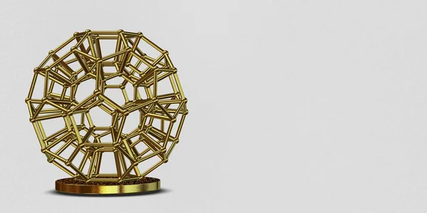 Golden Geometric Shapes Background Circles Abstract Design Splines Spheres Render — Foto de Stock