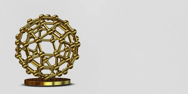 Golden Geometric Shapes Background Circles Splines Spheres Abstract Design Render — Foto de Stock
