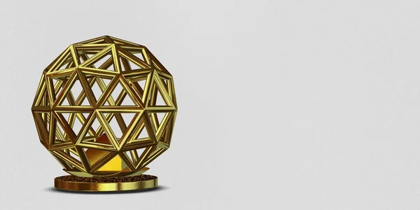 Golden Geometric Shapes Background Circles Splines Abstract Design Spheres Render — Foto de Stock