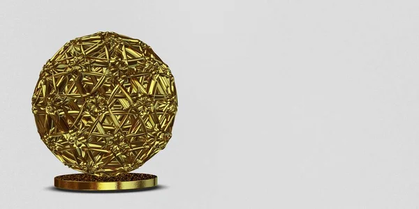 Golden Geometric Shapes Background Spheres Splines Circles Abstract Design Render — Foto de Stock
