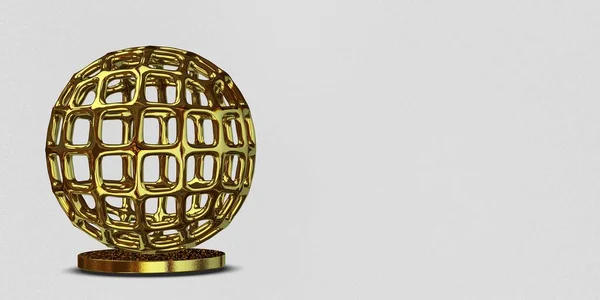 Golden Geometric Shapes Background Spheres Circles Splines Abstract Design Render — Stockfoto