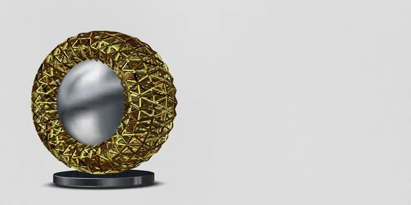 Golden Silver Shapes Background Circles Abstract Design Spheres Splines Render — Foto de Stock