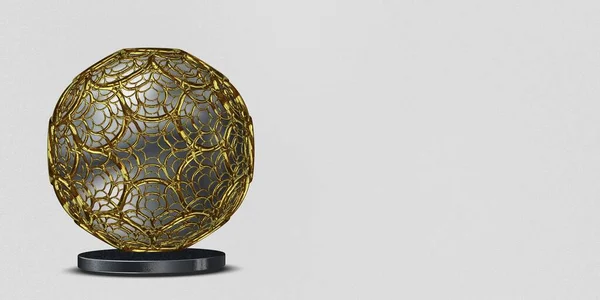 Golden Silver Shapes Background Circles Abstract Design Splines Spheres Render — Foto de Stock