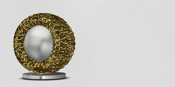 Formas Douradas Brancas Fundo Círculos Design Abstrato Splines Esferas Renderização — Fotografia de Stock