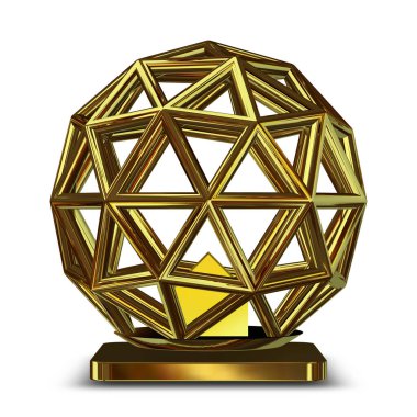 Golden shape, background, 3D Render, unique design, geometric figure clipart