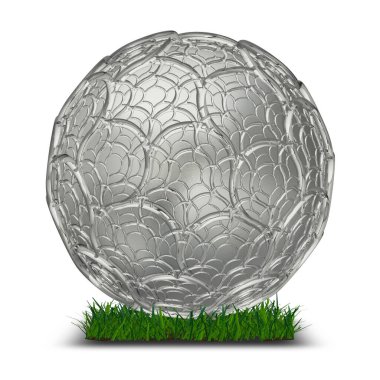 3D Render, geometric figure, white shape on the grass, background, unique design