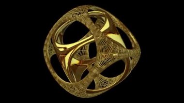 Unique golden shape in full rotation, Alpha Channel, geometric figure, abstract design, 3D Render