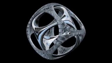 Unique chrome shape in full rotation, Alpha Channel, geometric figure, abstract design, 3D Render