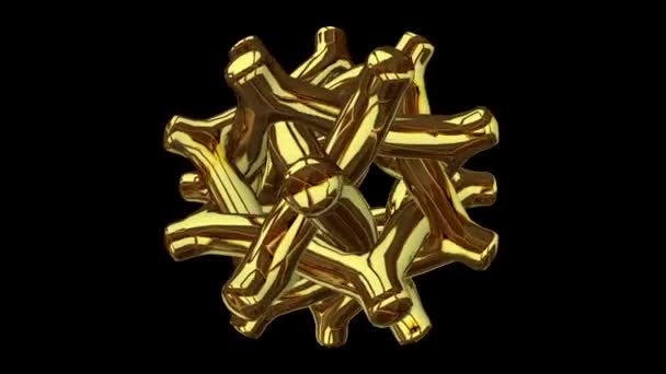 Unique Golden Shape Full Rotation Geometric Figure Abstract Design Alpha — Stock Video