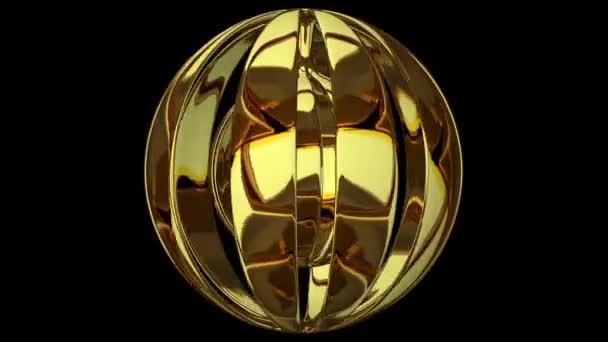 Unique Golden Shape Full Rotation Abstract Design Alpha Channel Geometric — Vídeo de stock