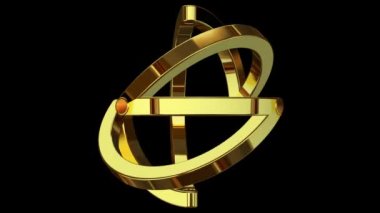 Tam dönüşlü eşsiz altın şekil, soyut tasarım, geometrik figür, 3 boyutlu şekil, Alfa Kanalı