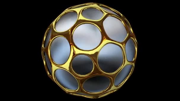 Unique Golden Chrome Shape Full Rotation Geometric Figure Alpha Channel — Vídeo de Stock