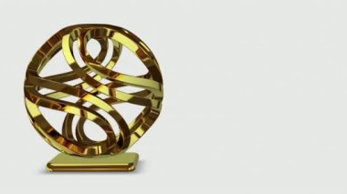 Unique golden shape in full rotation, abstract design, geometric figure, 3D Render, background