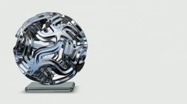 Unique chrome shape in full rotation, 3D Render, geometric figure, abstract design, background