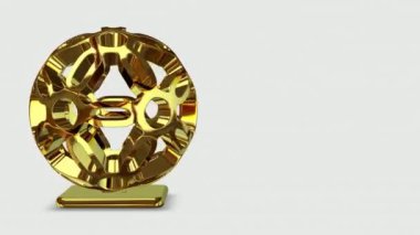 Unique golden shape in full rotation, background, 3D Render, abstract design, geometric figure