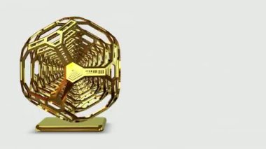 Unique golden shape in full rotation, geometric figure, background, 3D Render, abstract design