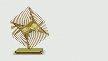 Unique golden shape in full rotation, geometric figure, 3D Render, background, abstract design
